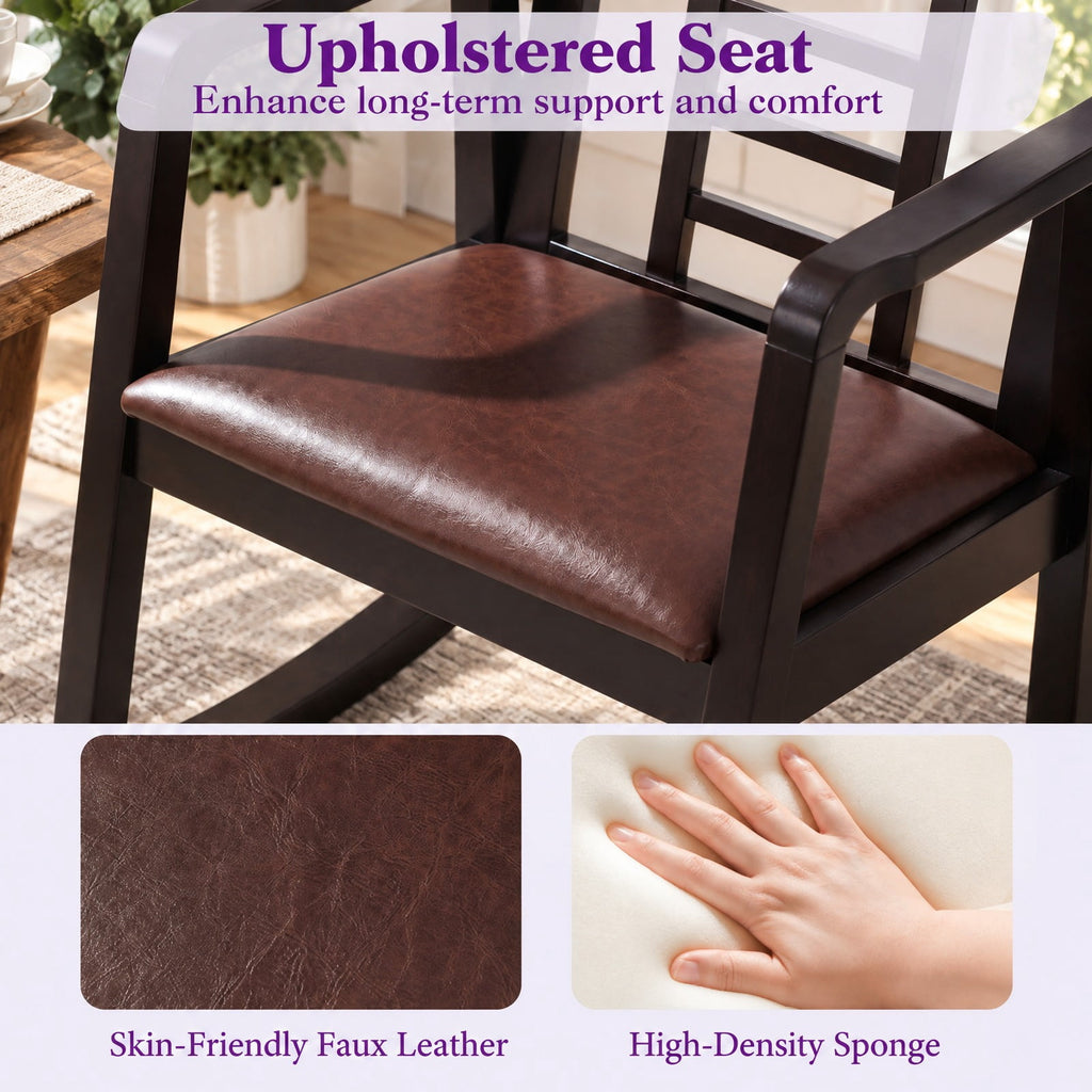 Airfind Wooden Rocking Chair with Upholstered Seat and Ladder Back for Living Room, 400 lbs Capacity, Rubber Wood Faux Leather/Fabric Sponge Frame