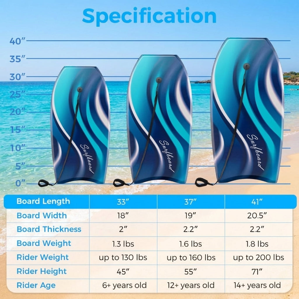 Airfind 41 Boogie Board with Tropical Reef Graphic Deck ¡ª EPS Core, XPE Top, HDPE Slick Bottom, Crescent Tail, Coiled Wrist Leash