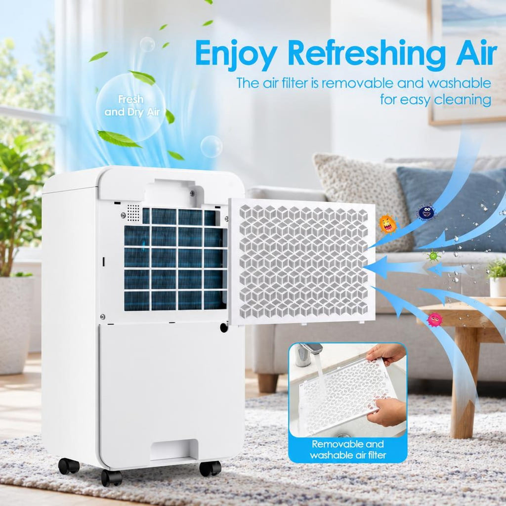 Airfind 32 Pints 2000 Sq. Ft Dehumidifier for Home and Basements featuring 3-Color Digital Display, ABS Frame, 11 Inch x 8 Inchx 20 Inch Footprint, White