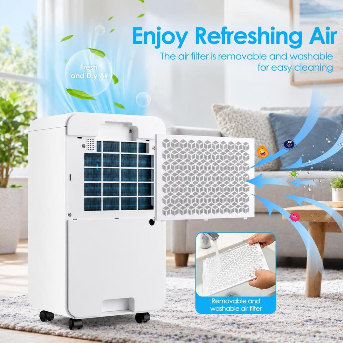 Airfind 32 Pints 2000 Sq. Ft Dehumidifier for Home and Basements featuring 3-Color Digital Display, ABS Frame, 11 Inch x 8 Inchx 20 Inch Footprint, White