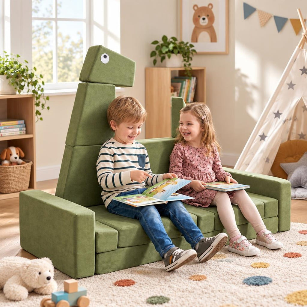 Airfind 13 Pieces Modular Youth Play Couch for Inspiring Creativity, Velvet Fabric, for 3 and Years Old, 56 Inch X 23.5 Inch X 38.5 Inch, Dinosaur, Unspecified