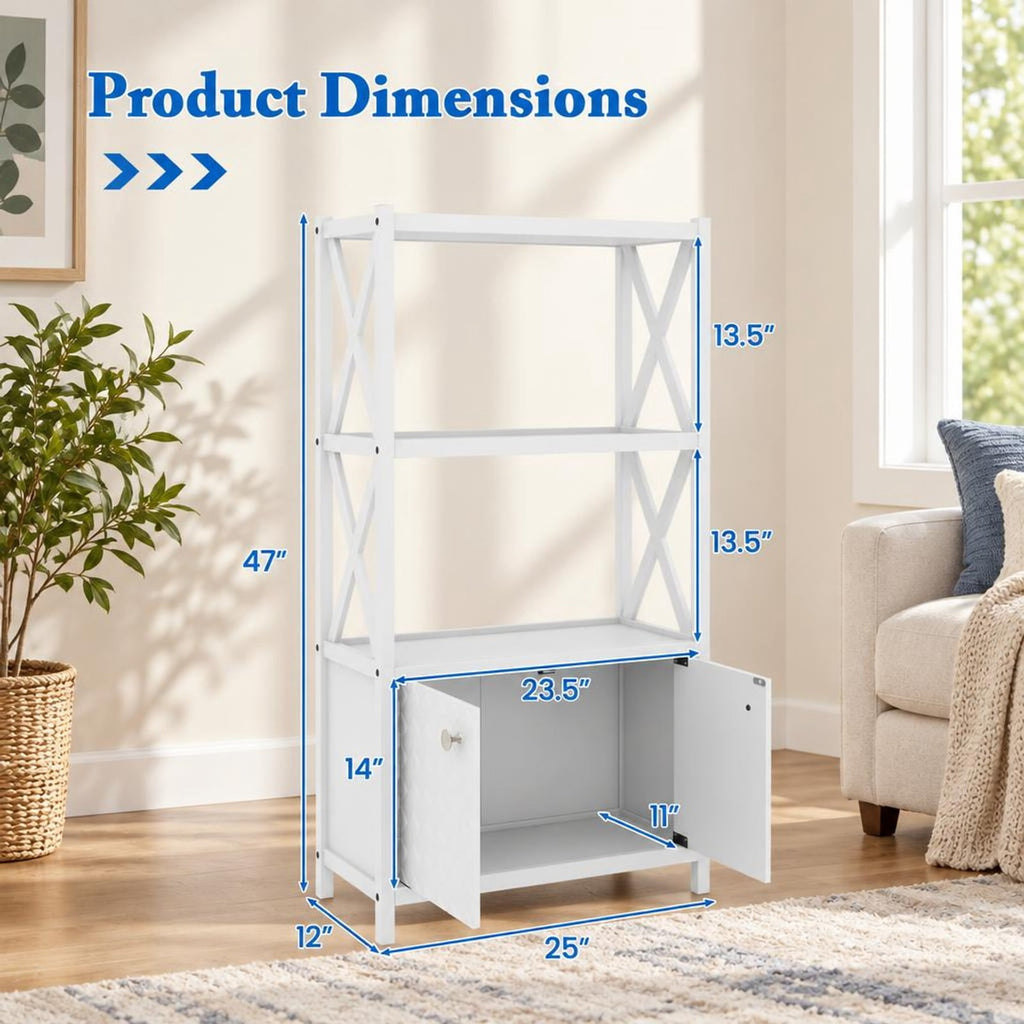 Airfind Bathroom Storage Cabinet, with Open Shelves and Double Doors, 88 lbs Capacity, Rubber Wood MDF Frame, 25 Inch x 12 Inch x 47 Inch Footprint, White