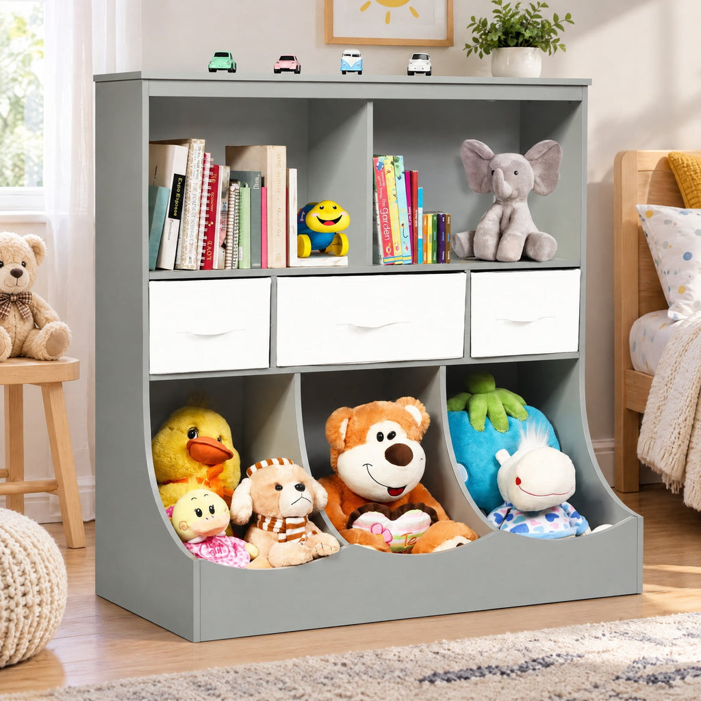 Airfind Freestanding Combo Cubby Bin Storage Organizer Unit W/3 Baskets, 66 lbs Capacity, 37 x 16 x 37 (L x W x H) Big drawer Footprint, Gray