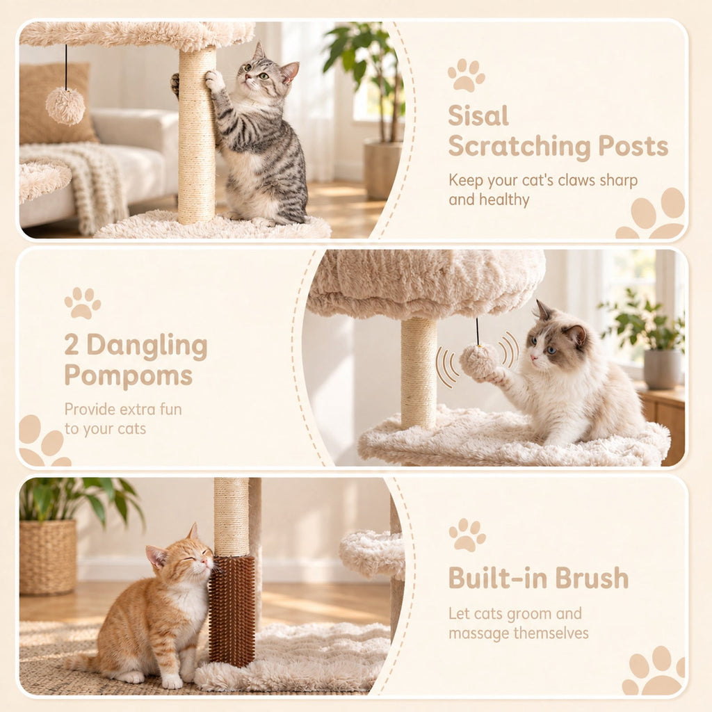 Airfind 67 Inch Multi-level Cat Tree with Large Cat Condo and Padded Perch, 22 lbs Capacity, Polyester Fabric PP Cotton Sisal Engineered Wood Frame