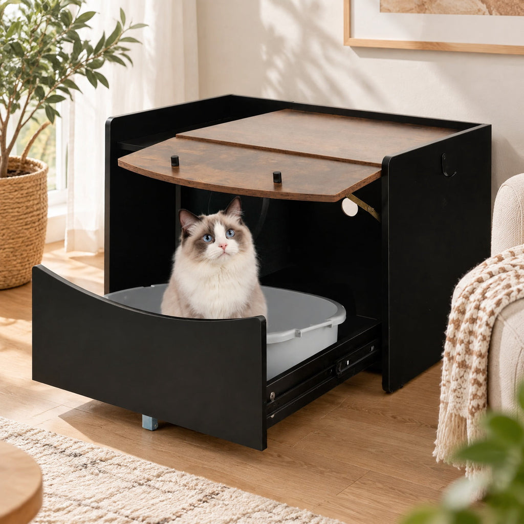 Airfind Cat Litter Box Enclosure with Pull-out Drawer, 44 lbs Capacity, Engineering Board MDF Frame, 31in x 20in x 21in (L x W x H) Interior Footprint