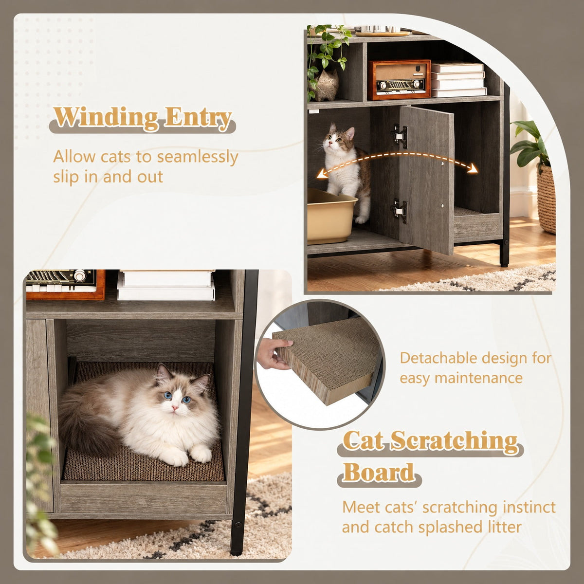 Airfind Hidden Cat Washroom with Double Doors and Scratch Cardboard, MDF Metal Frame, 35 x 17.5 x 29.5 Compartment Footprint, Oak