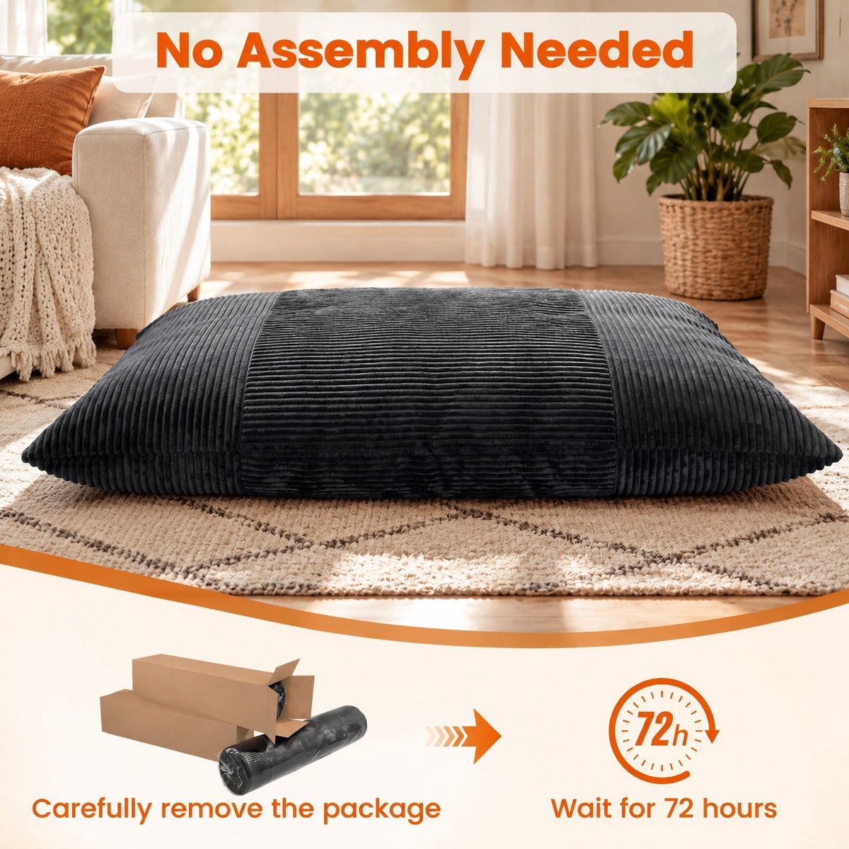Airfind Convertible Bean Bag Floor Sofa with Machine-washable Corduroy Cover, Corduroy Fabric Sponge Frame, 76.5 x 55 x 7.5 Footprint, Dark Gray