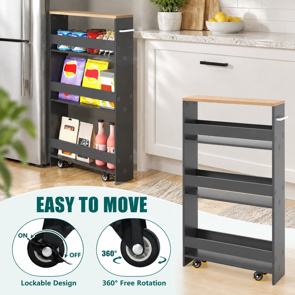 Airfind Rolling Kitchen Slim Storage Cart Mobile Shelving Organizer with Handle, Engineered wood Frame, 19in x 5in x 32in Footprint, Gray