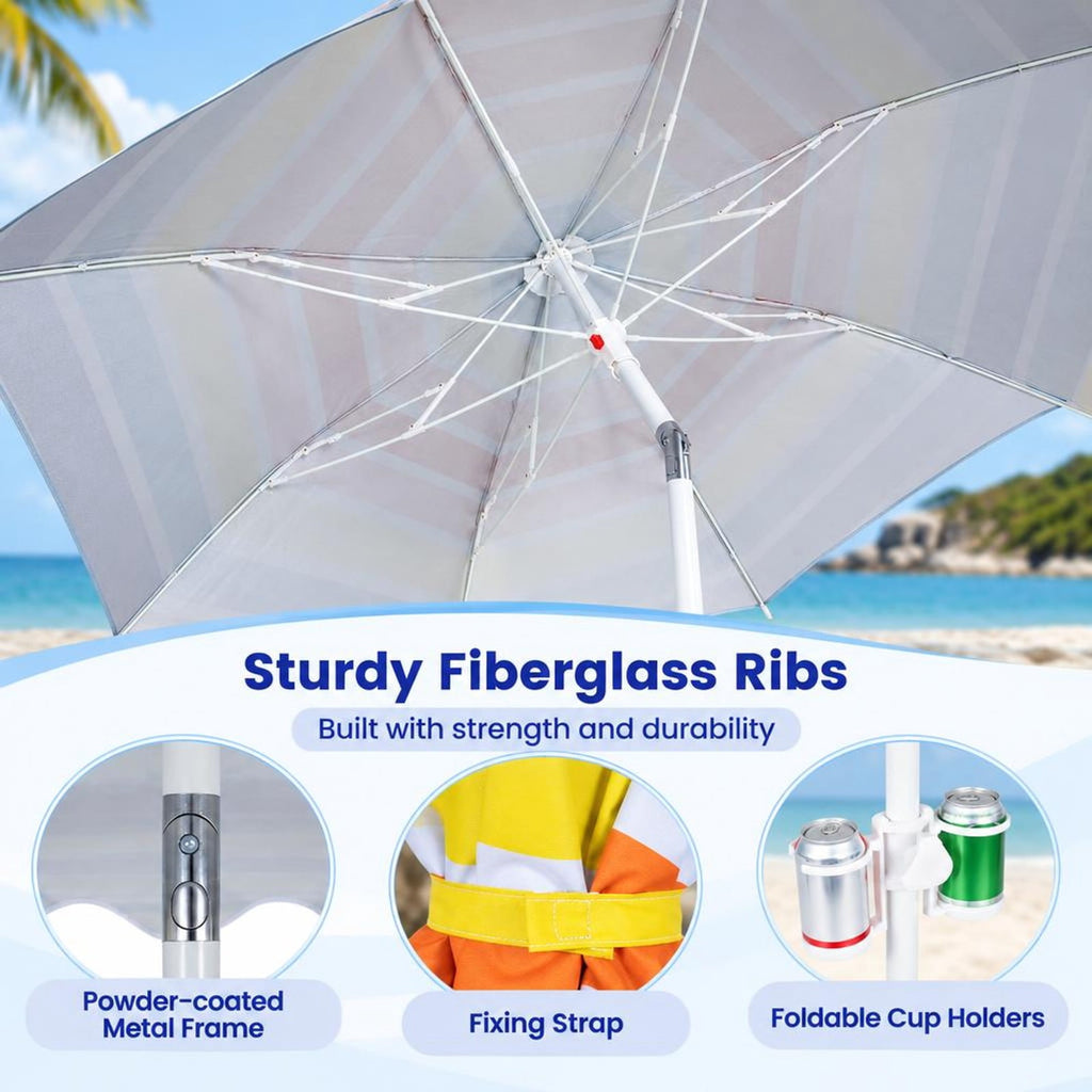 Airfind 6.5 FT Beach Umbrella UPF 50+ with Sand Anchor for Garden Pool Backyard, Polyester Fabric Metal Aluminum Alloy PP Frame, Blue Stripe