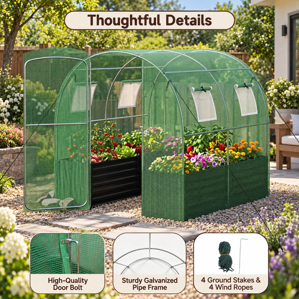 Airfind 80 x 79 x 79 Inches Walk-in Greenhouse with Large Plant Bed, Green, 4 side mesh windows keep small pests away