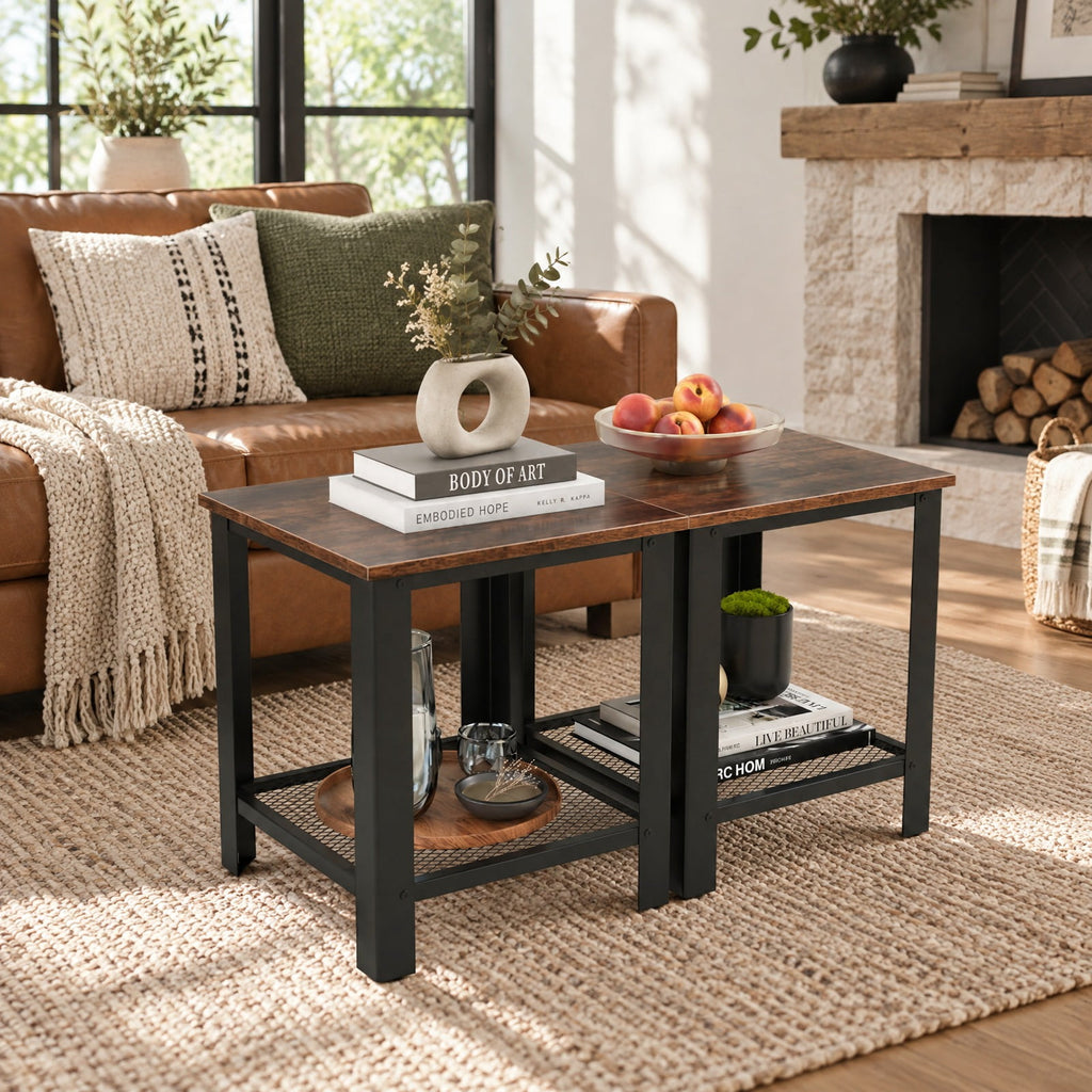 Airfind Industrial End Table 2-Tier Side Table, 55 lbs Capacity, Wood iron, 16 Inch x 16 Inch x 18 Inch (L x W x H) Product weight: 12 lbs, Black