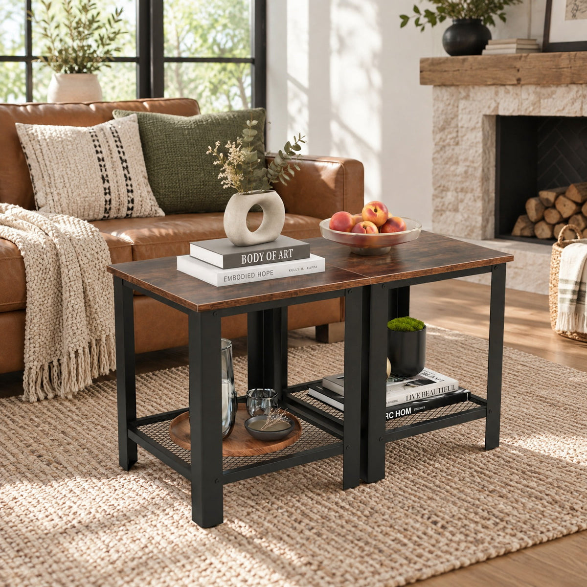 Airfind Industrial End Table 2-Tier Side Table, 55 lbs Capacity, Wood iron, 16 Inch x 16 Inch x 18 Inch (L x W x H) Product weight: 12 lbs, Black