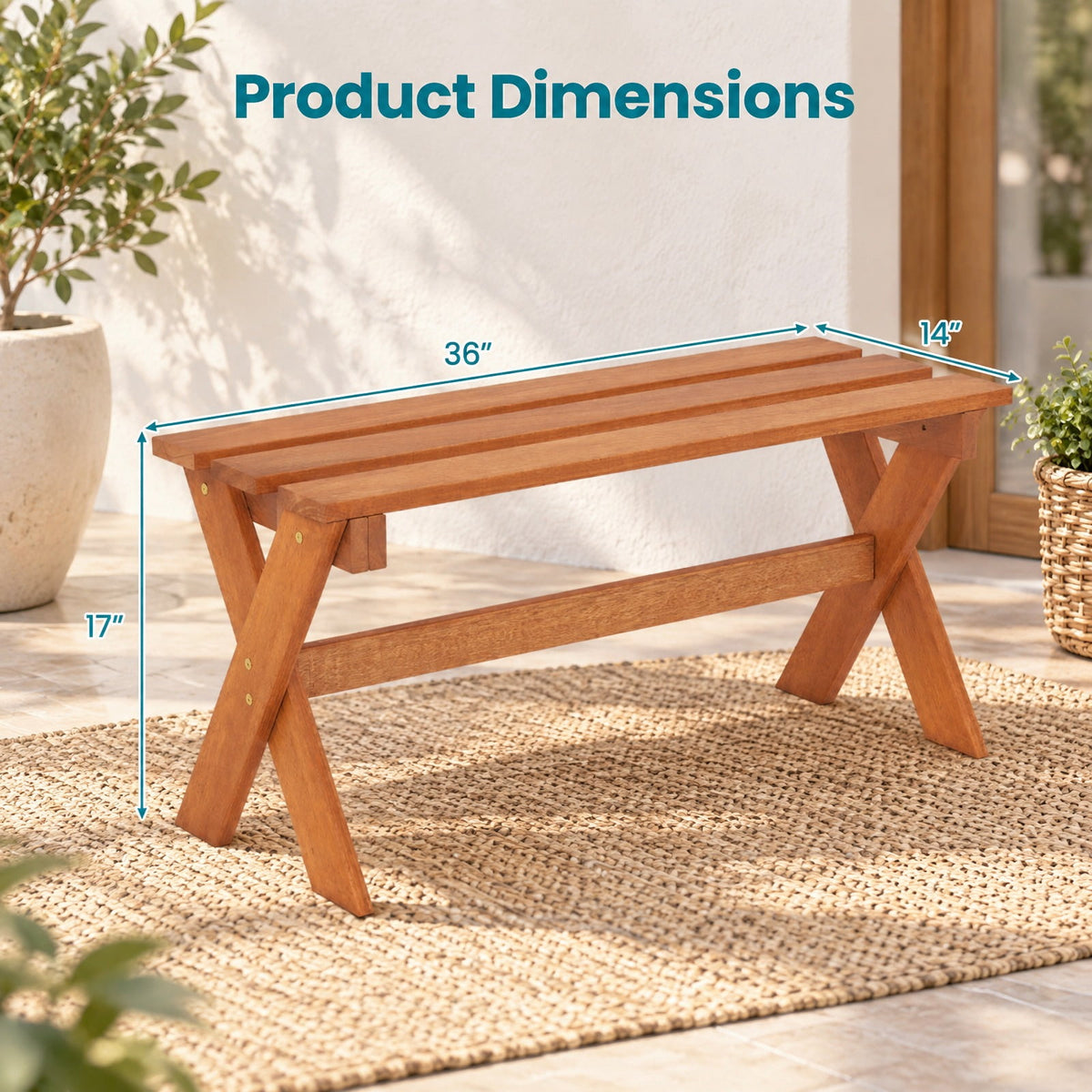 Airfind 36 Outdoor Solid Wood Bench Set of 2 Backless Patio Dining Bench with Teak Oil Finish, 660 lbs Capacity, Hardwood Frame, Wood
