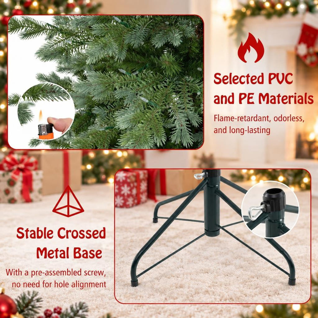 Airfind 7 Feet Artificial Christmas Tree with 3156 Lush PVC Branch Tips and 400 Warm White LED Lights, PVC PE Metal Frame, Green