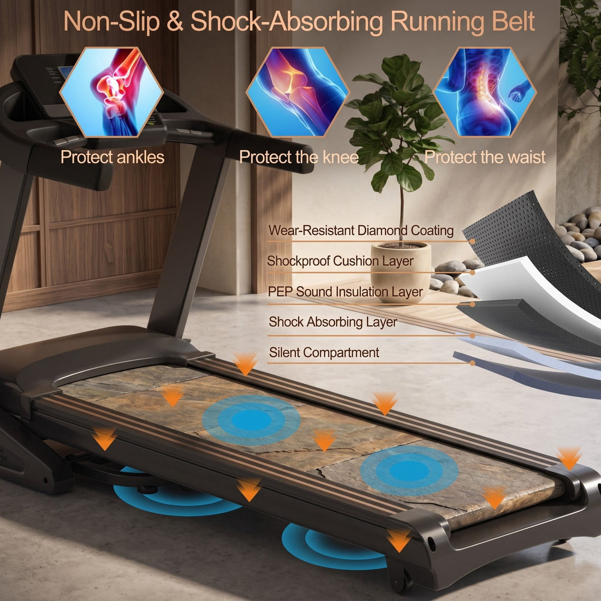 Airfind 3.75HP Folding Treadmill for Home, Electric Running Machine with Auto Incline, 12 Programs, App Control and Wide Running Belt, Black