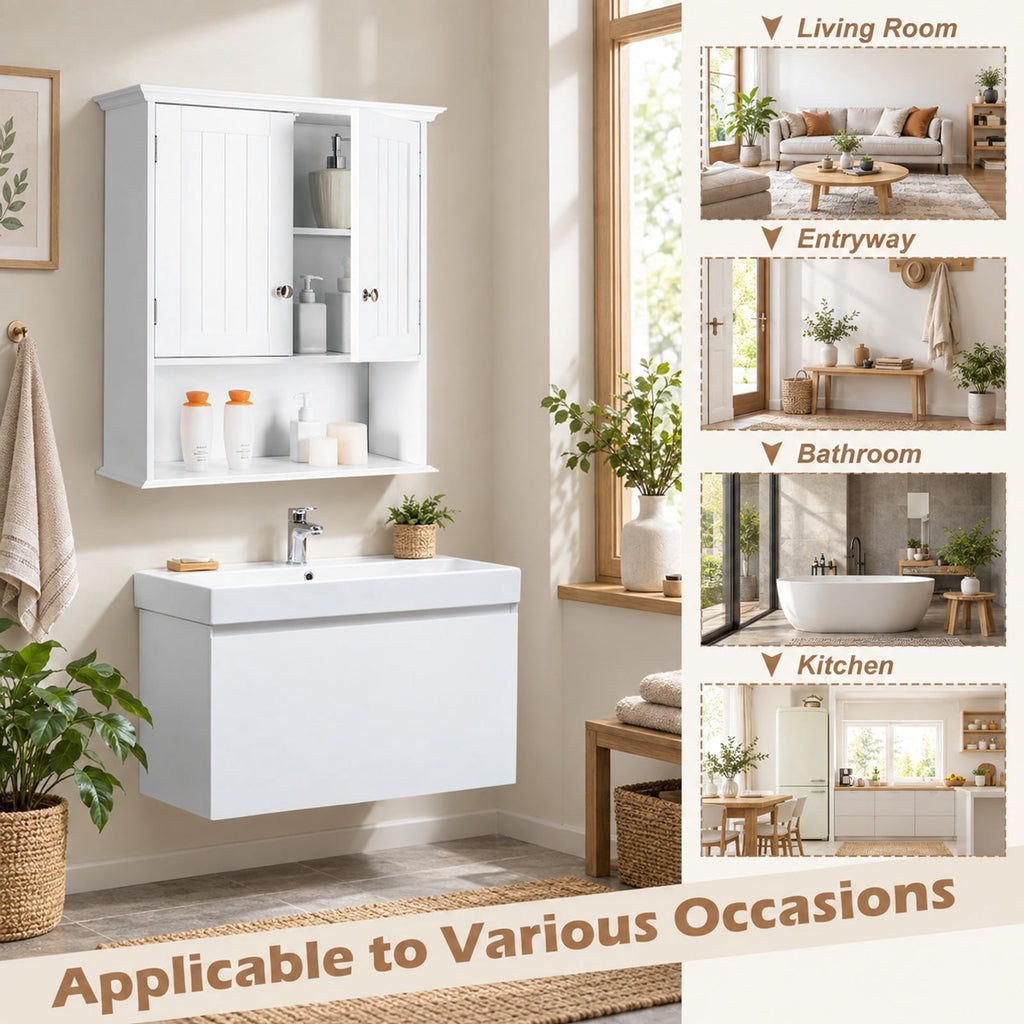 Airfind Wall Mount Bathroom Cabinet Storage Organizer with Doors and Shelves, MDF Metal Frame, White