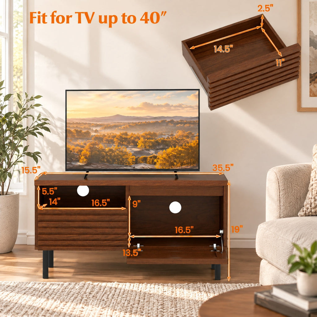Airfind Mid Century Fluted TV Stand for 40 Inch TV Modern Entertainment Center with Open Compartment, 110 lbs Capacity, Metal Engineered Wood Frame