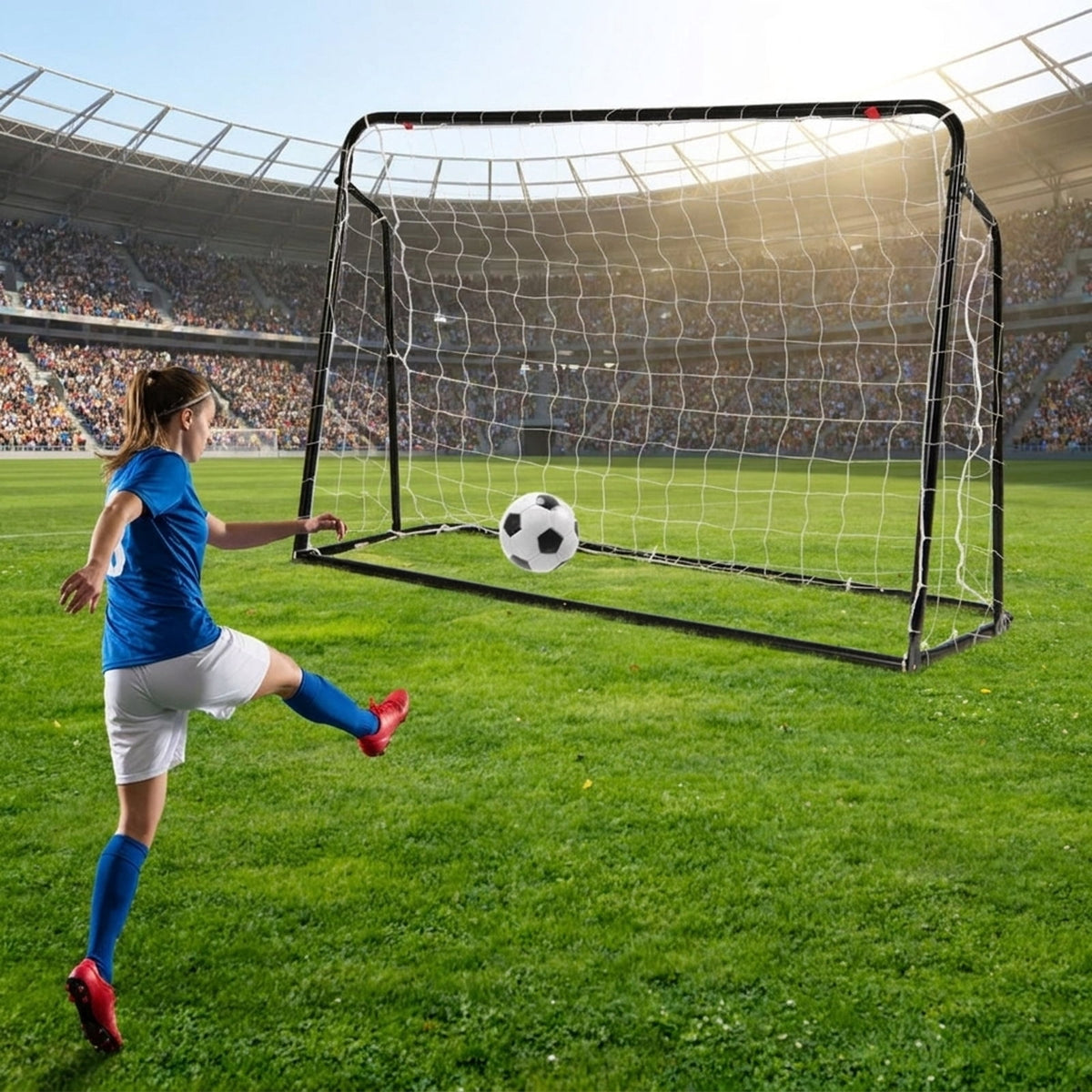 Airfind 2-in-1 Kids Soccer Goal and Rebounder with 5 Angle Adjustment and Height-Adjustable Frame Stakes and Carry Bag for Backyard Training Practice Ages 6 Plus, Black