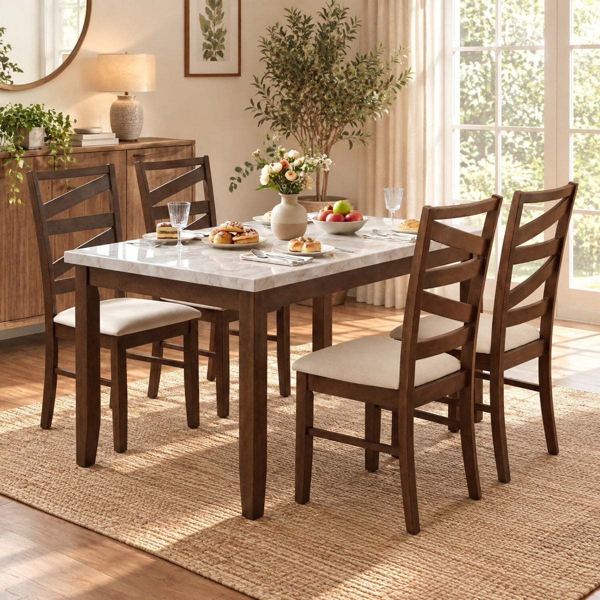 Airfind Dining Chairs Set of 2 with Backrests and Rubber Wood Frames, Chair 330 lbs Capacity, 21 × 18 × 38 Footprint, Brown