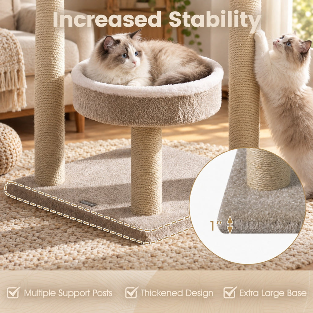 Airfind 51inCarpeted Cat Tree with Comfy Plush Perches for Indoor Cats, 33 lbs Capacity, Beige, Size 19.5in x 19.5in Top Perch