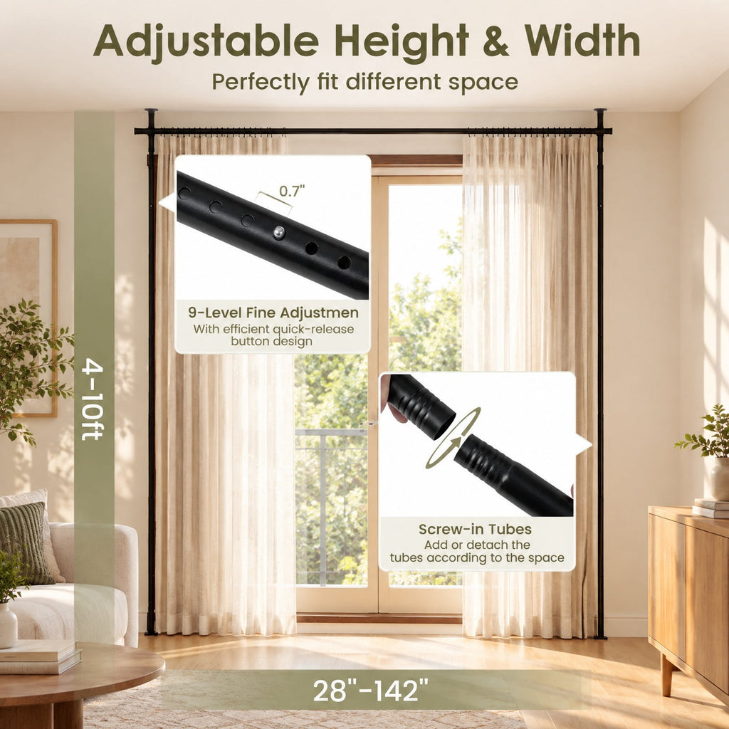 Airfind Room Divider Curtain Rod with Adjustable Floor to Ceiling Tension Rod (Curtains Not Included), 45 lbs Capacity, Metal Frame, Black