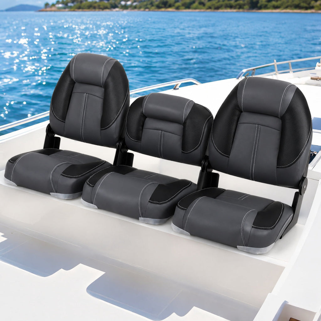 Airfind 3 Pack Folding Boat Seats with High Back and Low Back Chairs and 28D Sponge Padding for Fishing Boats and Marine Cabin Seating, Black