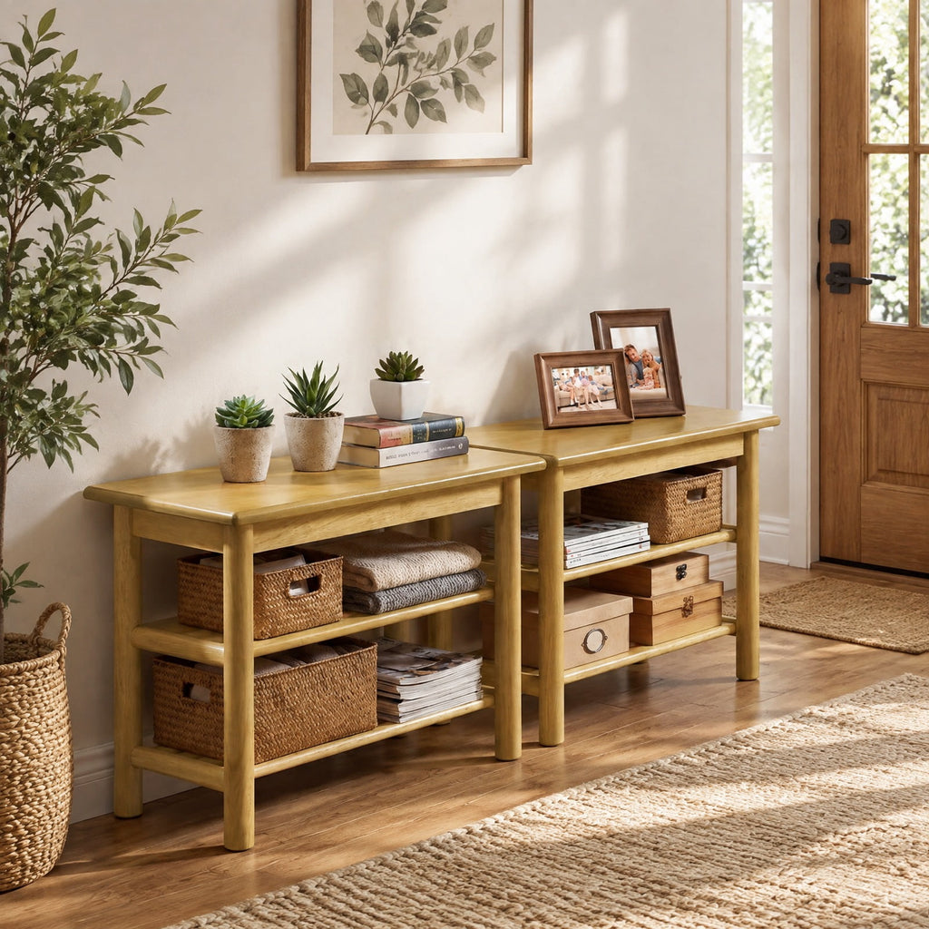 Airfind Shoe Rack Bench 3-Tier Rubberwood Shoe Changing Bench, 485 lbs Capacity, Rubberwood MDF Frame, 24 Inch x 12 Inch x 17 Inch Footprint, Natural