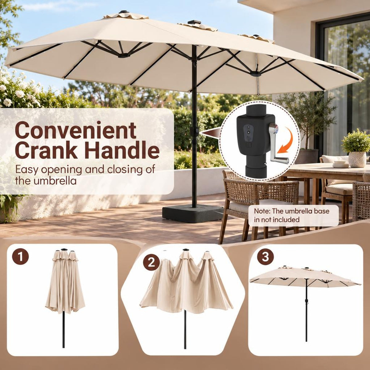 Airfind 15.5FT Extra-Large Patio Umbrella 12 Reinforced Metal Ribs, 180G Polyester Fabric Metal External Frame, Beige