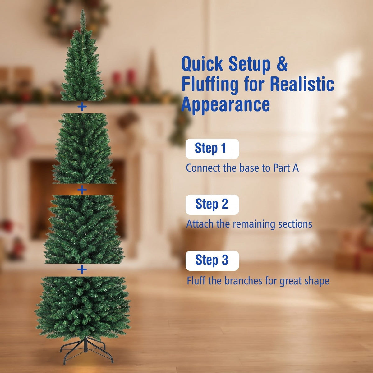 Airfind PVC Artificial Slim Pencil Christmas Tree-8 Feet, PVC iron 5 Ft: Frame, 2ft x 5ft Footprint, Green