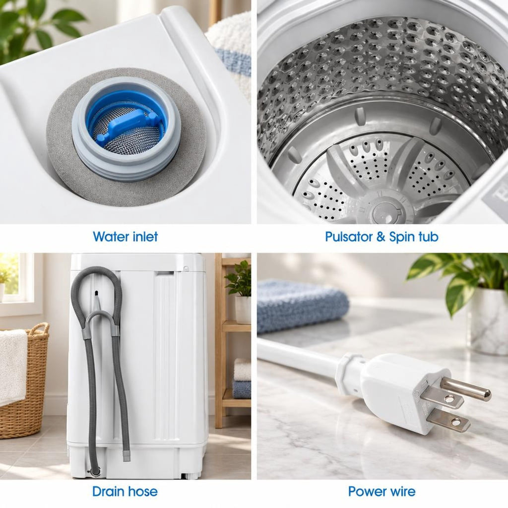 Airfind 12 lbs Full-automatic Washing Machine with 10 Wash Programs, PP plastic; Metal motor: Aluminum Inner tube: Stainless steel Frame