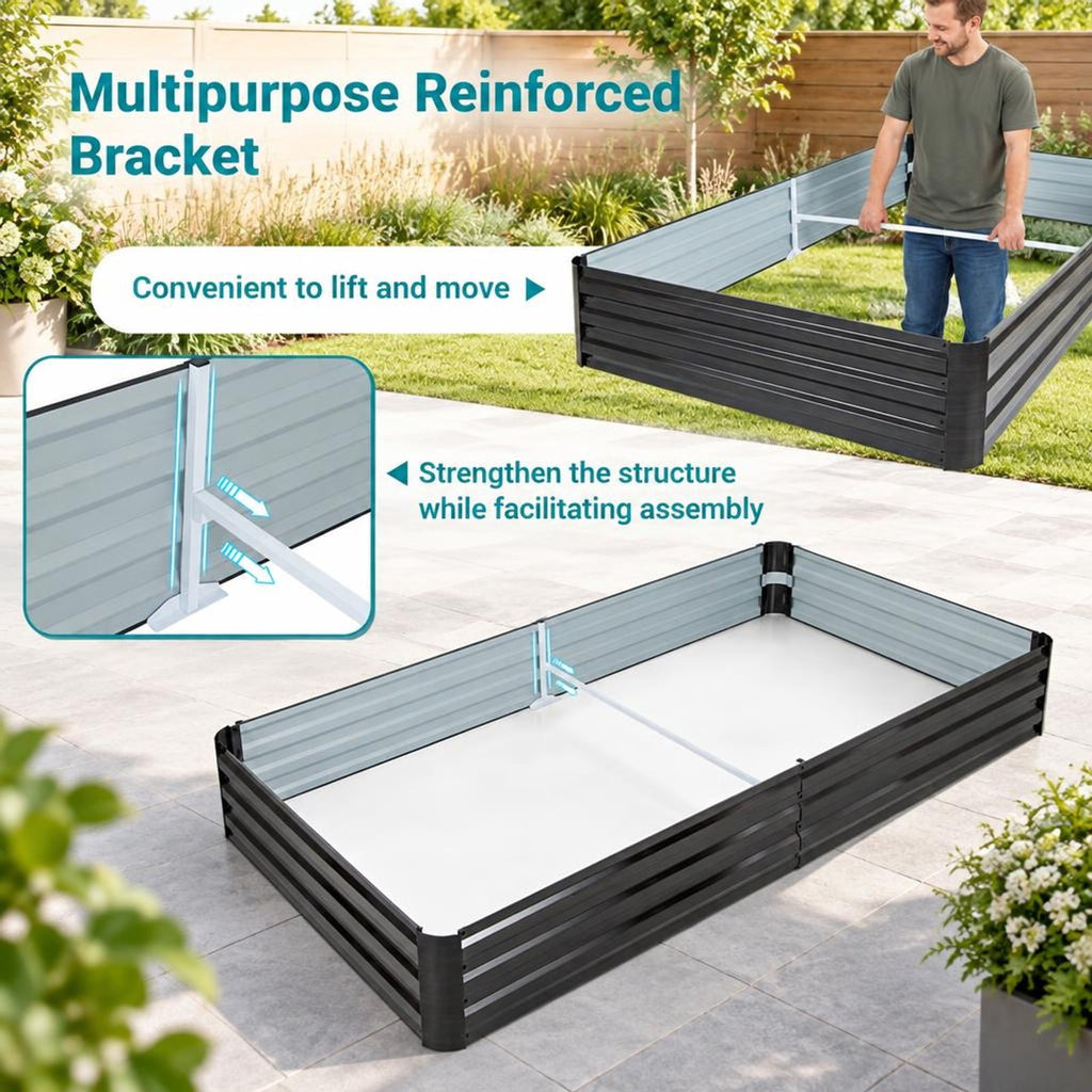 Airfind Large Outdoor Metal Planter Box for Vegetable Fruit Herb Flower, Metal Frame, 8 x 4 x 1 ft (L x W x H) Volume: 32 cu.ft Footprint, Coffee