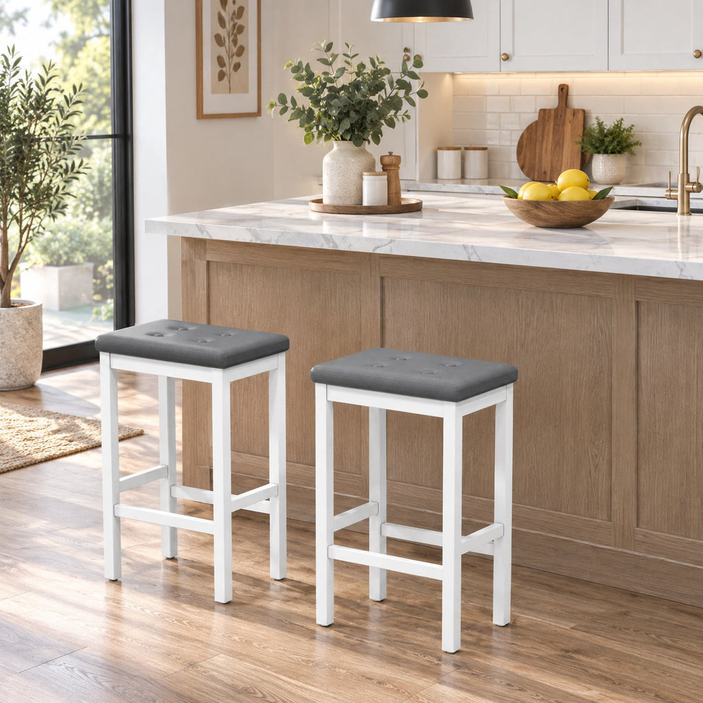 Airfind 24 Inch Bar Stools with Padded Seat Footrest and Rubber Wood, 330 Lbs Capacity, Rubber Wood Sponge PVC Leather Plywood, Gray