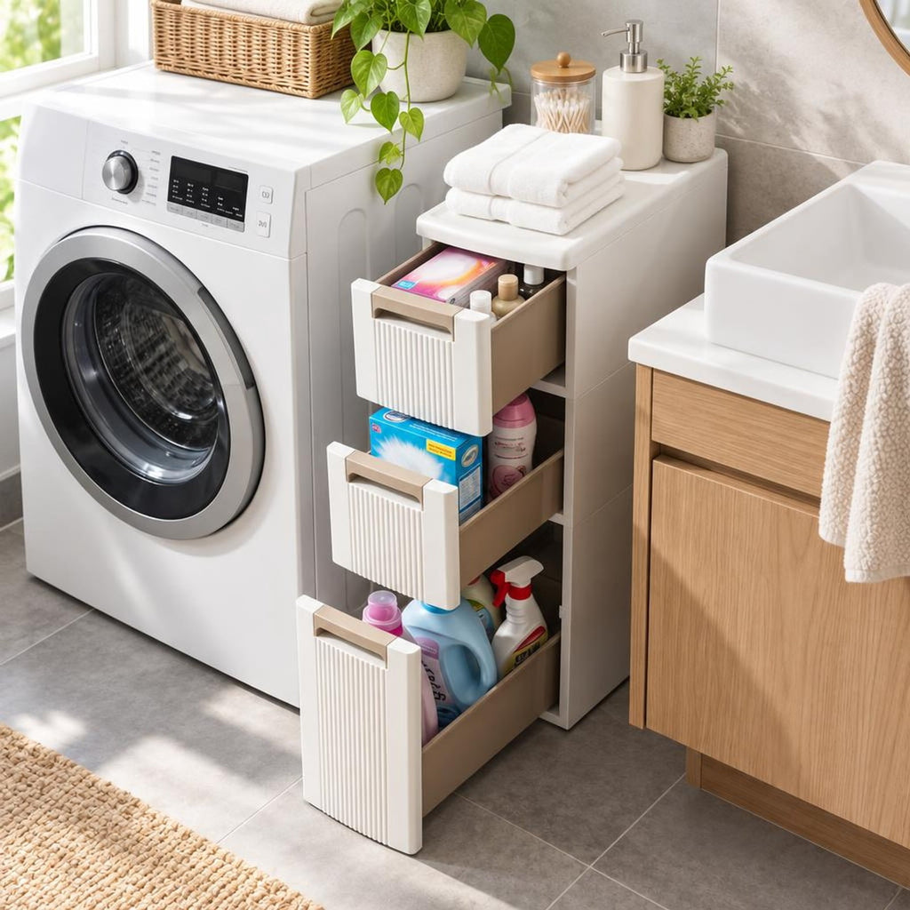 Airfind 3-Tier Narrow Storage Cabinet Slim Rolling Cart with 3 Drawers and 2 Removable Dividers, 11 lbs Capacity, PP Frame, 18 x 7 x 30 Footprint