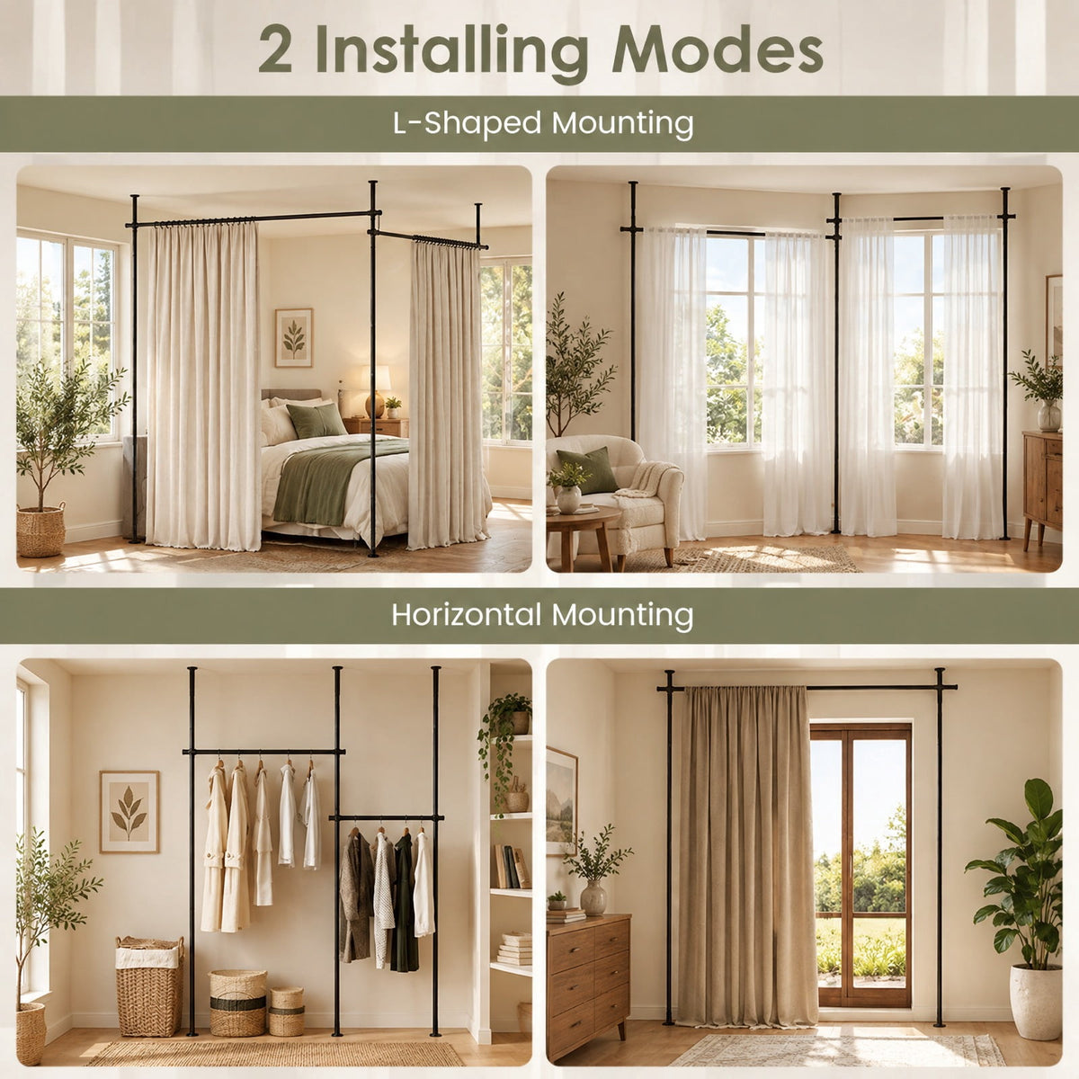 Airfind Room Divider Curtain Rod with Adjustable Floor to Ceiling Tension Rod (Curtains Not Included), 45 lbs Capacity, Metal Frame, Black