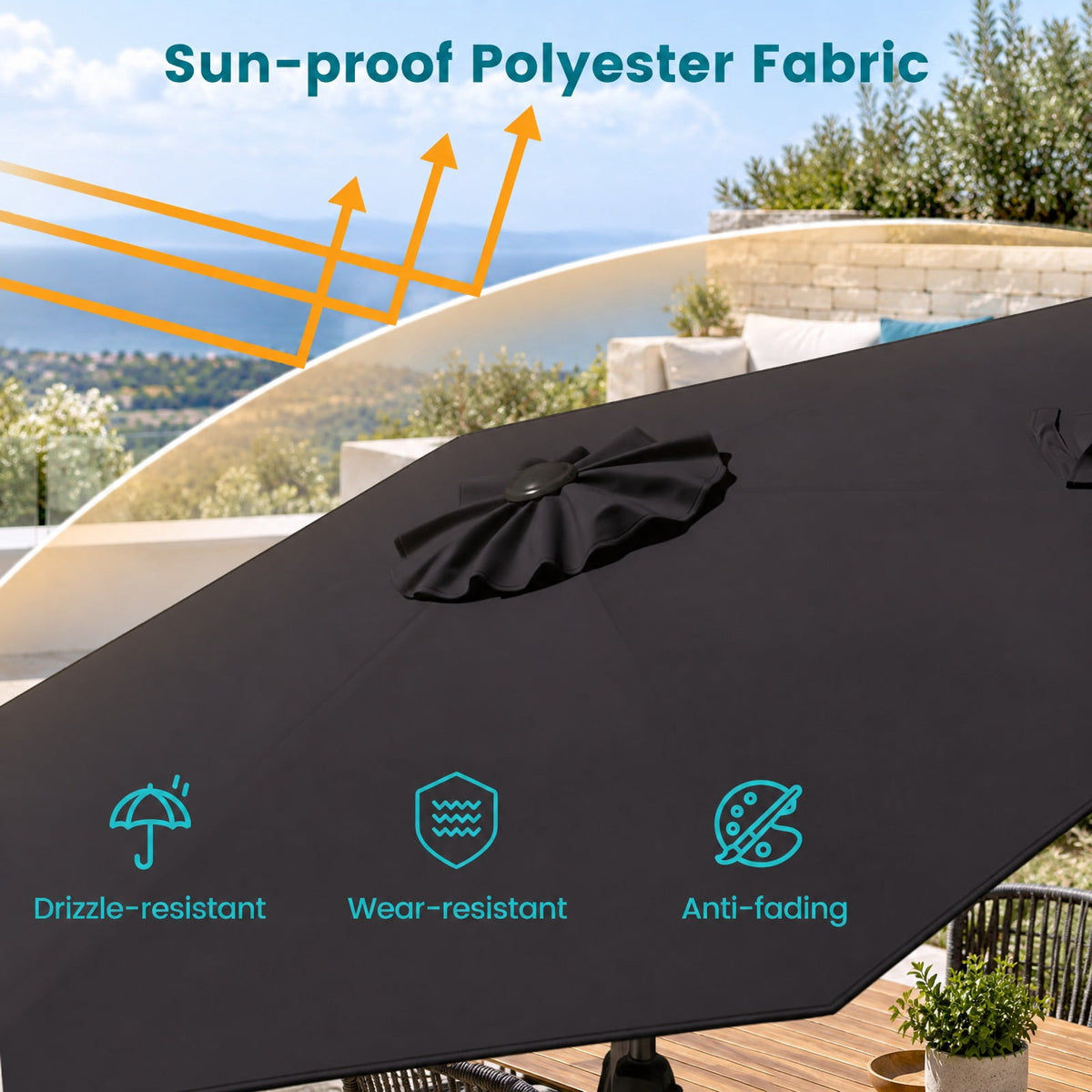 Airfind 7.5 feet Outdoor Patio Heavy Duty Market Umbrella with Push Button Tilt, Metal Polyester Frame, Black