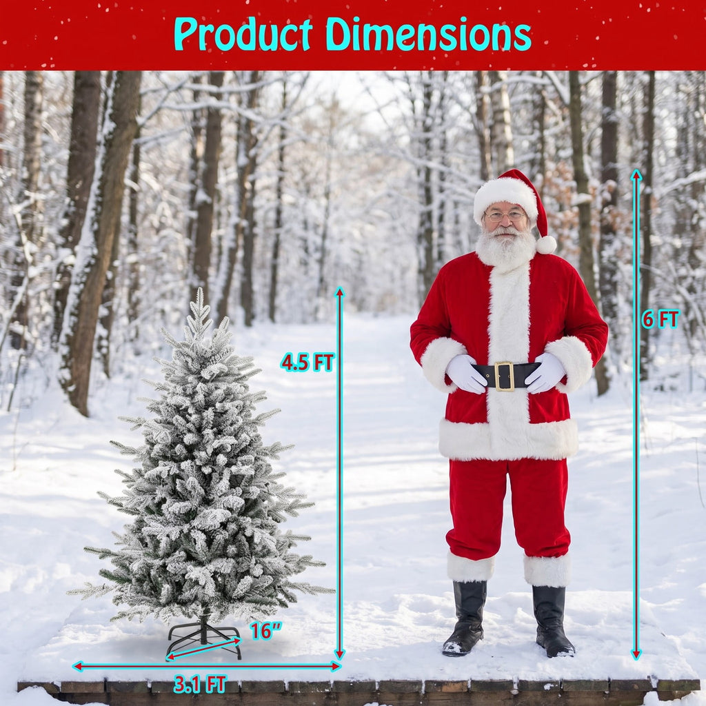 Airfind 4.5 Feet Flocked Christmas Tree with 8 Lighting Modes and Multi-Color LED Lights-4.5 ft, Green and White
