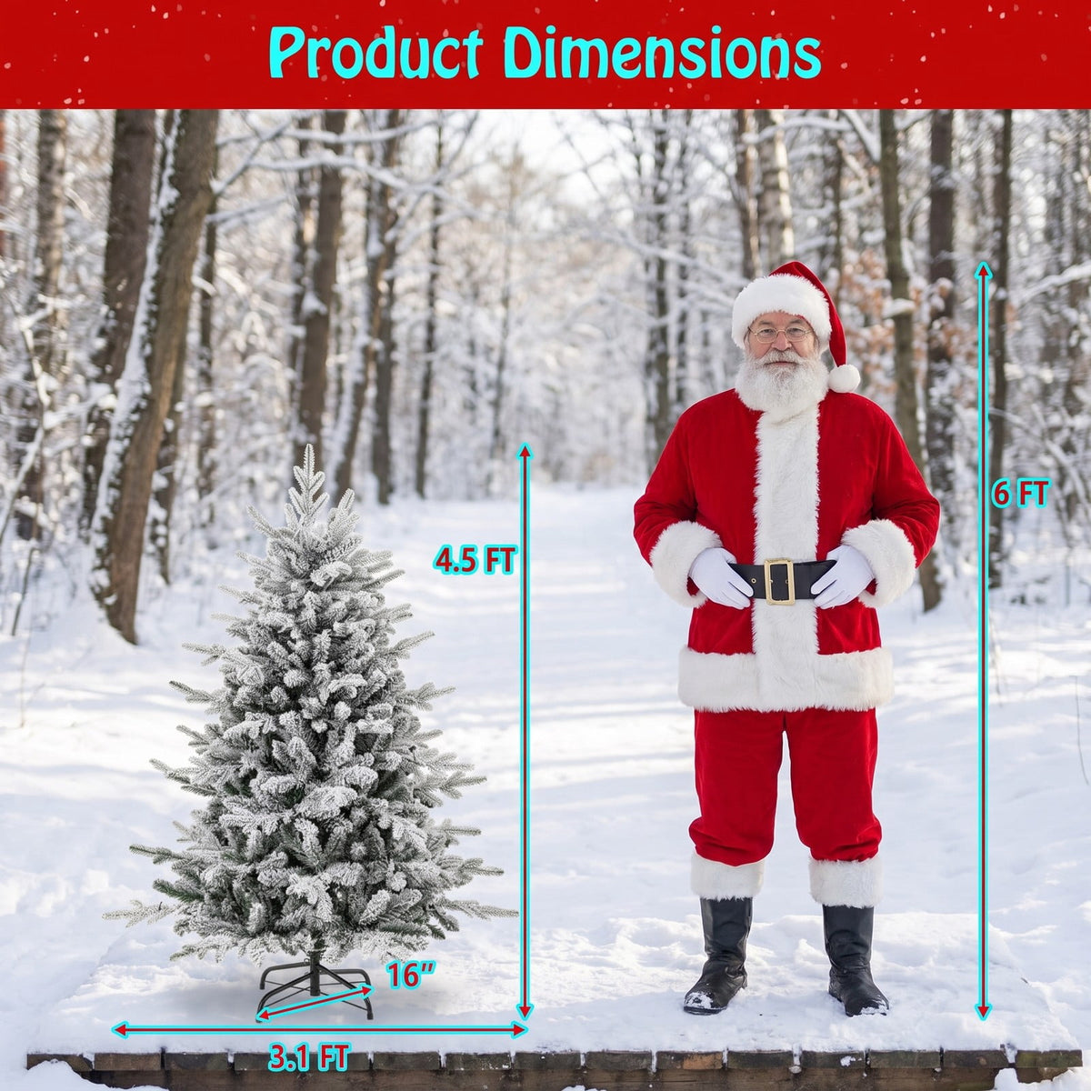 Airfind 4.5 Feet Flocked Christmas Tree with 8 Lighting Modes and Multi-Color LED Lights-4.5 ft, Green and White