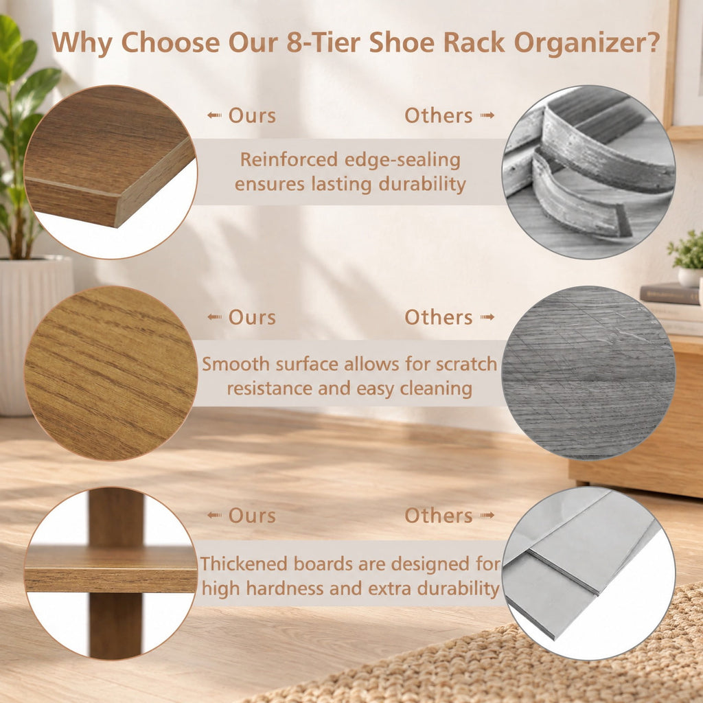 Airfind 8-Tiers Vertical Wooden Space Saving Shoe Rack for Front Door, Mdf, and High Quality for Convenient Everyday Use, Natural