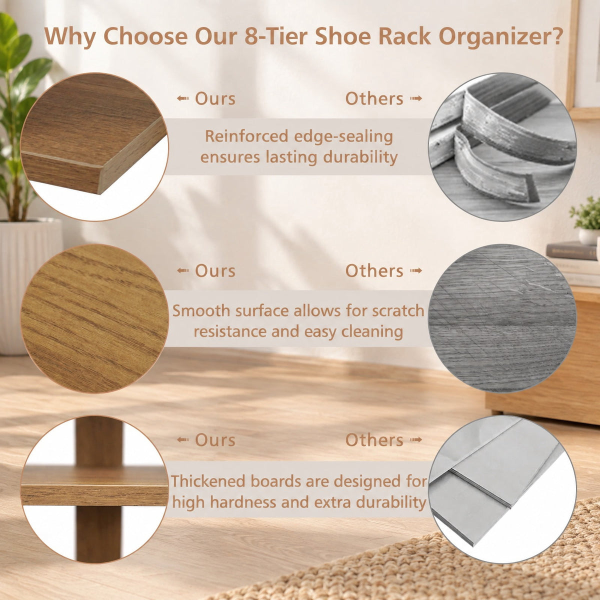 Airfind 8-Tiers Vertical Wooden Space Saving Shoe Rack for Front Door, Mdf, and High Quality for Convenient Everyday Use, Natural