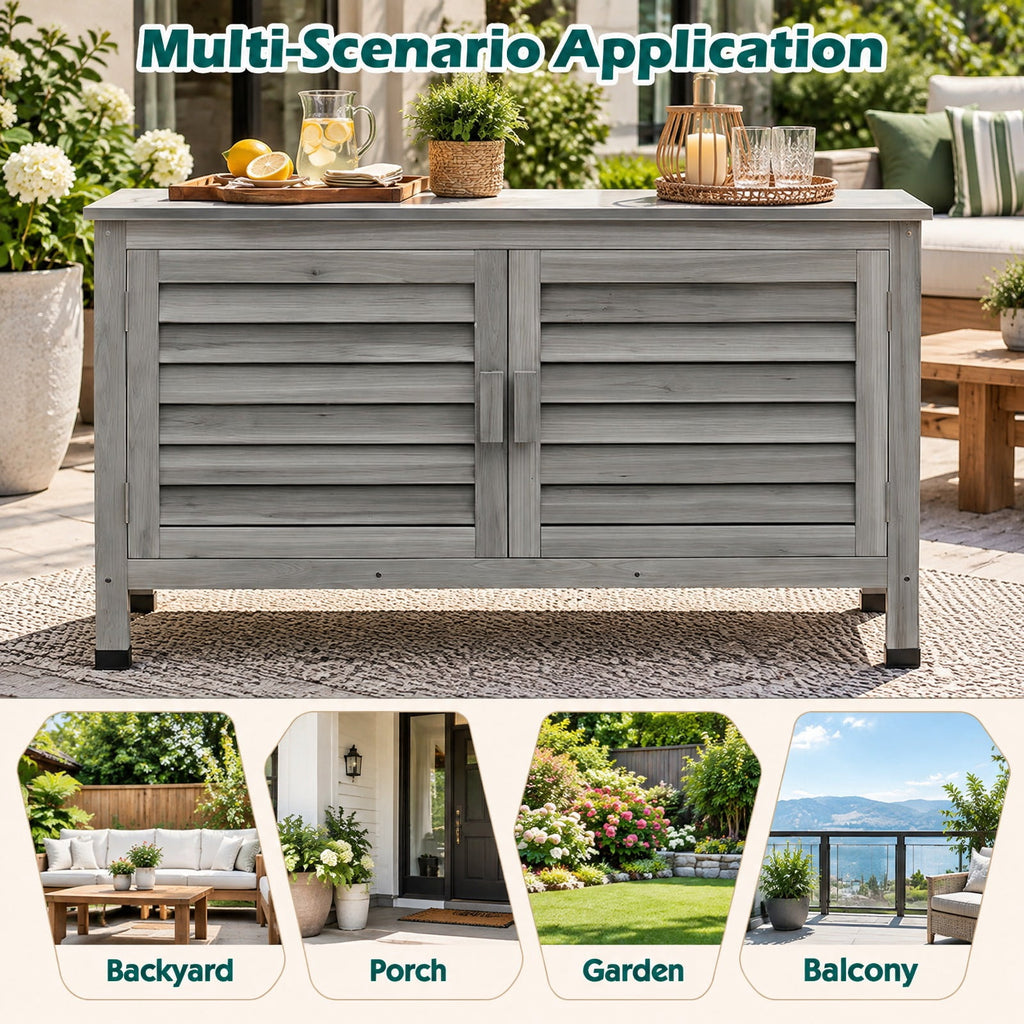 Airfind Patio Storage Cabinet with Stainless Steel Countertop and L-Shaped Shelf for Garden, 66 lbs Capacity, Fir Wood Stainless Steel Rubber Frame