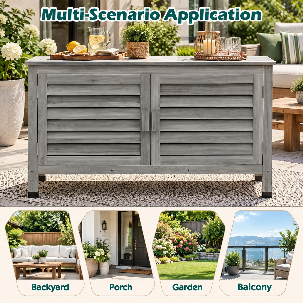 Airfind Patio Storage Cabinet with Stainless Steel Countertop and L-Shaped Shelf for Garden, 66 lbs Capacity, Fir Wood Stainless Steel Rubber Frame