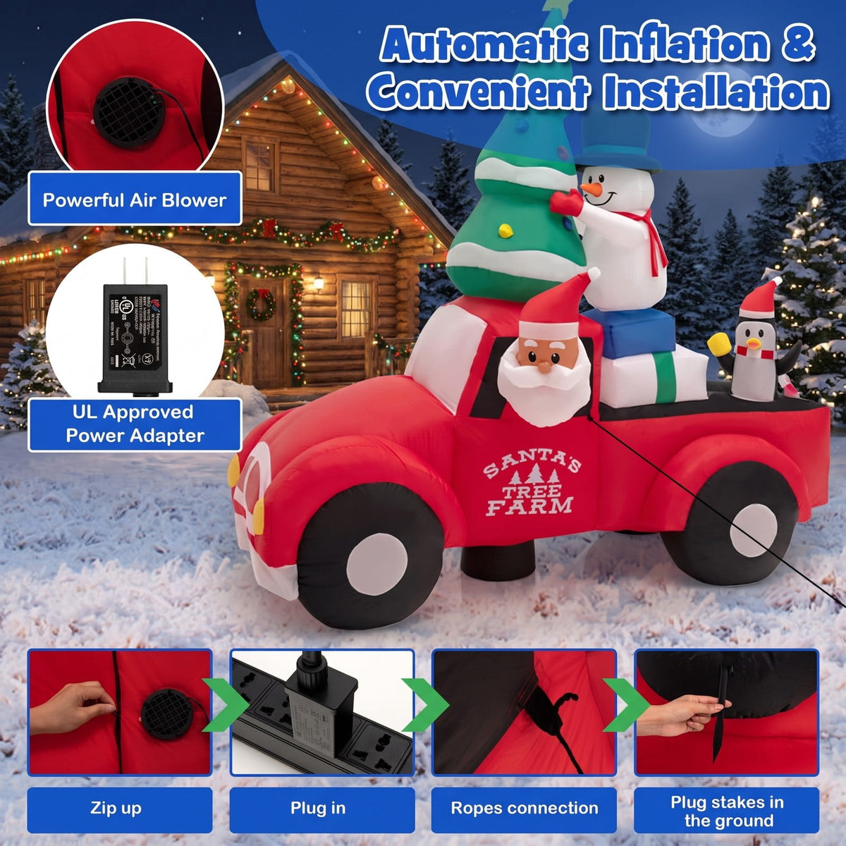 Airfind 8 Feet Wide Inflatable Santa Claus Driving a Car with LED and Air Blower, Polyester Fabric Plastic, 3.1 Inch X 1.6 Inch X 3.1 Inch, Unspecified