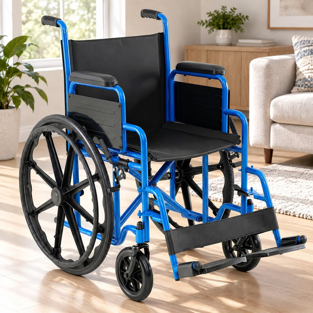 Airfind Lightweight Folding Wheelchair for Adults with Swing-Away Footrest and Desk Arm, 330 lbs Capacity, Metal Faux Leather Nylon Plastic Frame