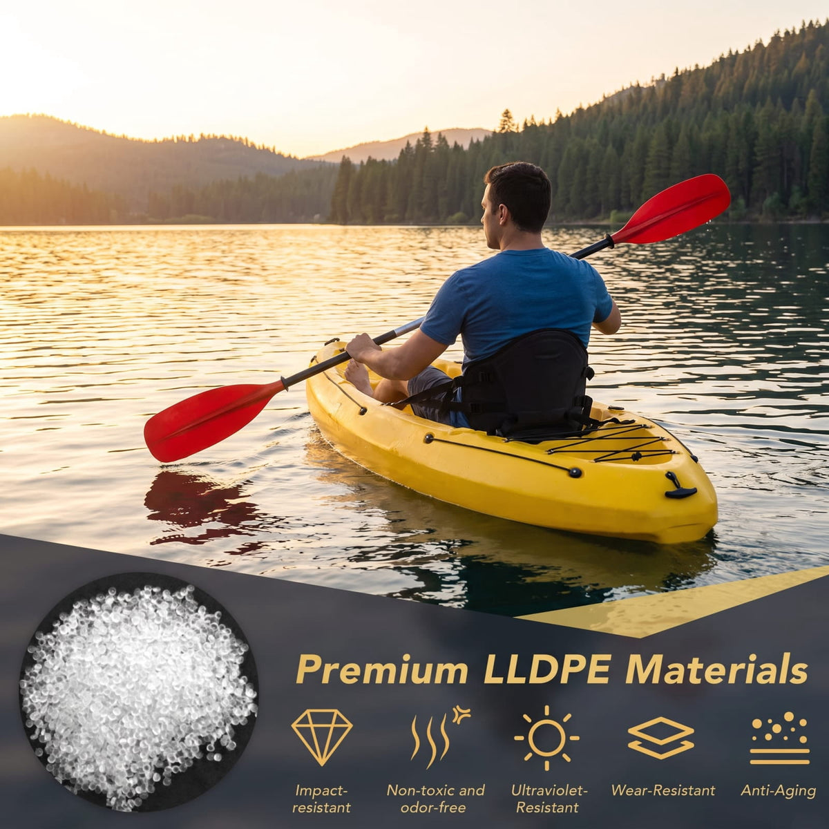 Airfind Single Sit on Top Kayak with Detachable Aluminum Paddle Adjustable Footrest and Bungee Storage for Adults Fishing and Sightseeing, Yellow