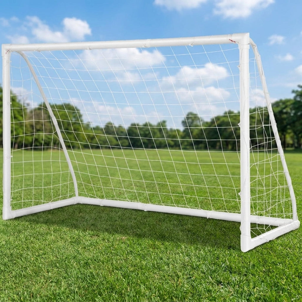 Airfind 6x4 Feet Outdoor Backyard Soccer Goal with Heavy-Duty UPVC Frame and Ground Pegs and Carry Bag and All-Weather Net for Kids Youth Practice Training, White