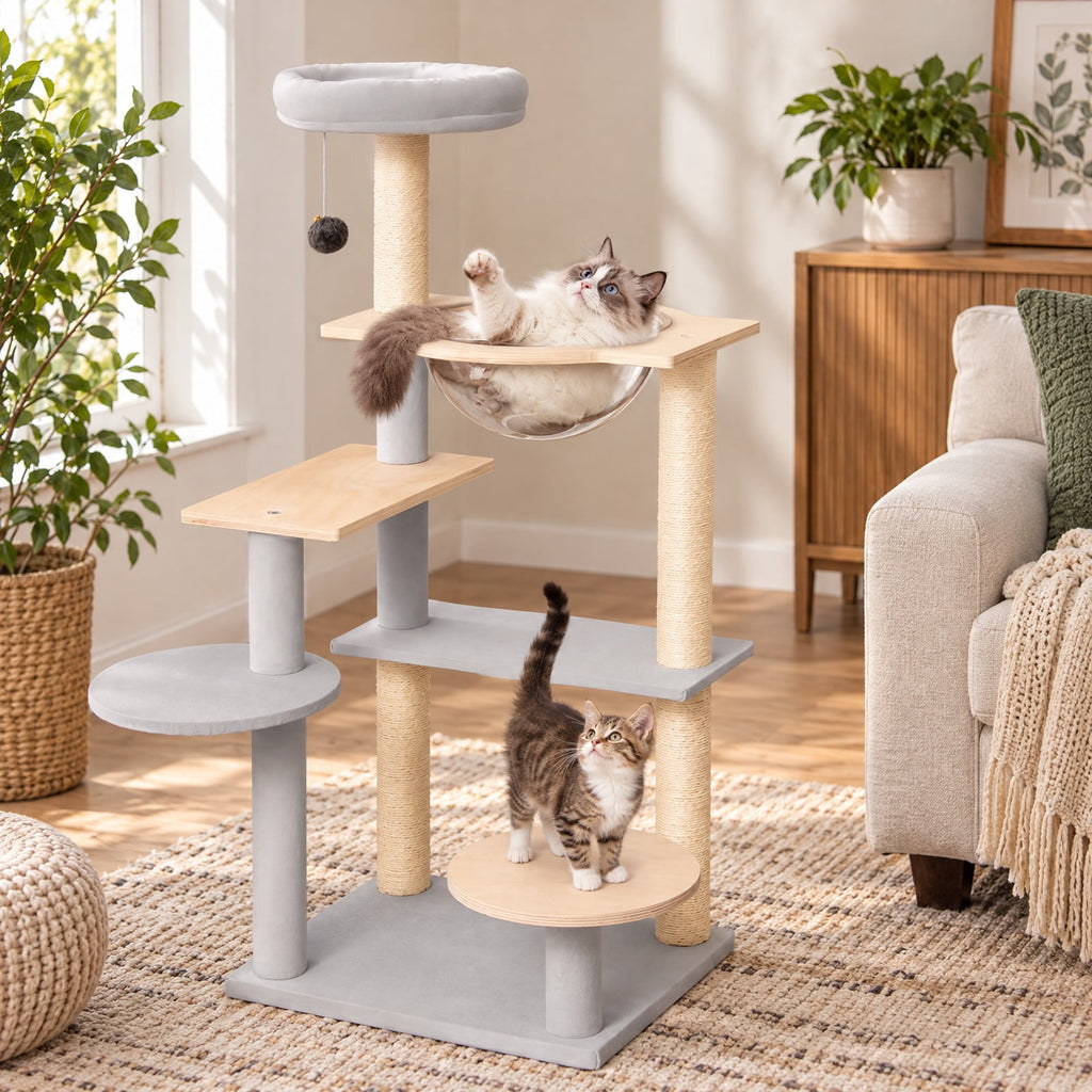 Airfind Modern Cat Tree 44 Inch Multi-level Cat Tower with Removable Padded Top Perch, 22 Lbs Capacity with Solid Plywood Sisal Engineered, Natural