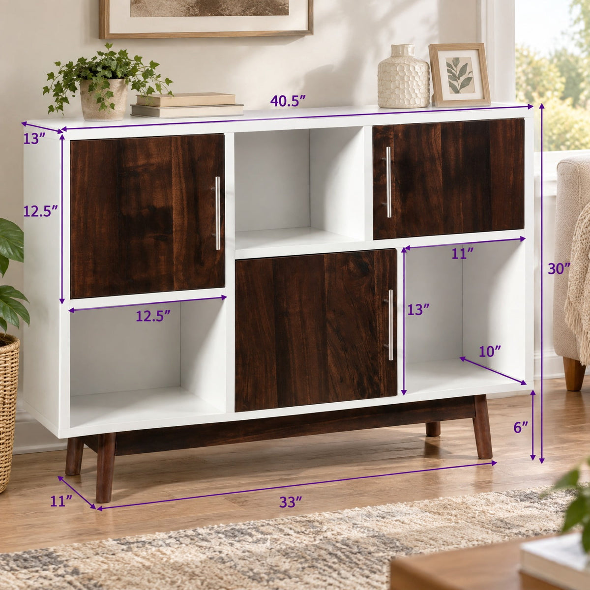 Airfind Wood Display Sideboard Storage Cabinet with Storage Compartments, 33 lbs Capacity, Solid particle board pinewood leg Frame, Wood