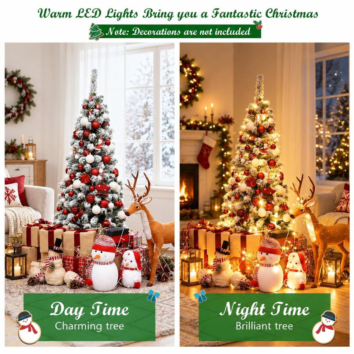 Airfind 4.5 Feet Pre-Lit Snow Flocked Pencil Christmas Tree with 150 LED Light, PVC metal Frame, Net weight 5.5 lbs Height: 4.5 ft Base: