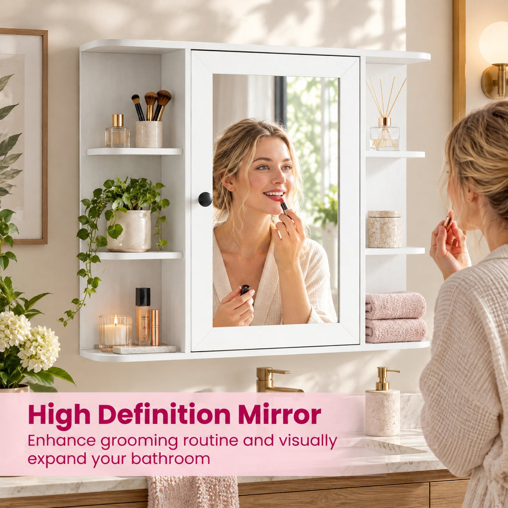 Airfind Wall Mounted Bathroom Medicine Cabinet with Mirror and Shelves, 120 lbs Capacity, MDF Engineered Wood Glass Frame, White