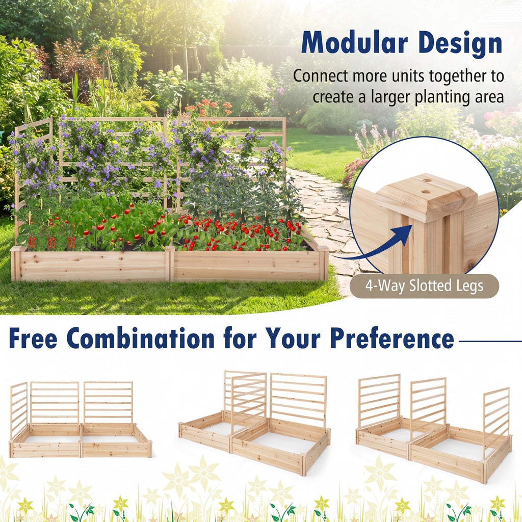 Airfind Raised Garden Bed with 2 Planter Boxes and 3 Trellis, Trellis 22 lbs Capacity, Fir Wood Frame, Natural